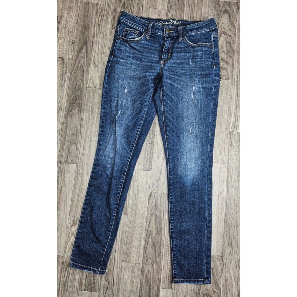 Universal Thread Size 2/26 R Distressed Mid Rise Skinny Denim Blue Jeans